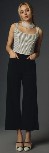 Maeve Anthropologie Colette Cropped Wide-Leg Pants in Black Size 28P Photo 0