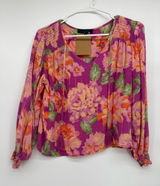 RACHEL Rachel Roy Pink Floral V-Neck Tassel Peasant Blouse Photo 0