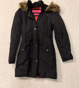Betsey Johnson Black Puffer Parka Faux Fur Hood Pin Up Girl Lining XS Photo 0