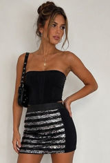 Planet Gold Y2K black silver sequin micro mini skirt large party glam indie sleaze clubwear Photo 0