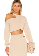 Michael Costello x REVOLVE Beige Tan Cut Out Oversized Cropped Sweater XS Top Photo 0