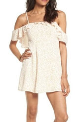 For‎ Love & Lemons Aurora Ruffle Mini Dress White Orange Star Print XS Celestial Photo 0