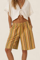 Free People Saylor Poplin long relaxed Shorts rainbow stripe coastal boho S NWT Photo 0