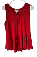 Knox Rose Size Large Boho Cottage Lace‎ Red Sleevless Babydoll Blouse Top Photo 0