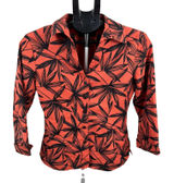 Silkland 100% Silk Jacket Blazer Orange Black Floral Button Front‎ Small Photo 0