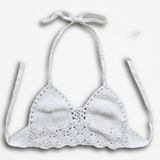 Handmade Crochet Halter Top White Boho Knit Festival‎ Crop Bralette XS Photo 0