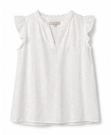 LOFT White Floral Eyelet Ruffle Blouse Size MP Photo 0