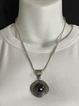 PREMIER DESIGNS Antique Silver Tone w Faux Hematite Pendant Necklace 19” Photo 0