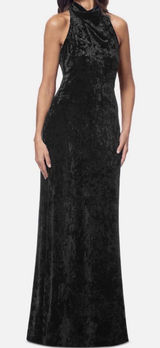 Betsy‎ & Adam Women's Black Velvet Halter Cowlneck Sleeveless Gown Dress Size 8 Photo 0