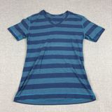 Lululemon T-Shirt Womens Medium Blue Striped V-Neck Short Sleeve Athletic Top Photo 0