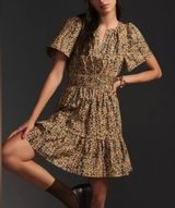 Anthropologie Somerset Short Sleeve Mini Dress in Leopard Print Brown Black M Photo 0