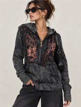 Deceiver Graphic Zip Hoodie Sweater L Black Distressed Y2K Gothic Grunge Photo 0