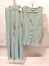 Free People Beach Dana Ribbed Lounge Set Vest Pants April Mist Green S Photo 0