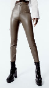 Zara Women’s Tan Skinny Faux Leather Pants Size Medium NWOT Photo 0