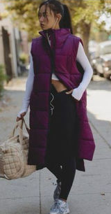 Free People On The Move Packable Puffer Long Vest in Black Cherry. Size Small Photo 0