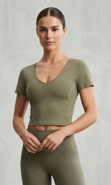 Lululemon T-Shirt Women 8 Bronze Green Align Tee Nulu Cropped Yoga LW3FGSS Photo 0