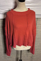 Free People We The Free Red Waffle Knit Thermal Raw Hem Top XS Photo 0