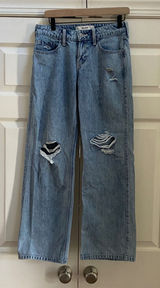 Hollister Low Rise Baggy Wide Leg Jeans Women 2R Light Wash Distressed Y2K Style Photo 0