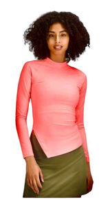 LULULEMON Nulux Asymmetrical Tennis‎ Shirt Neon Coral Sunset Long Sleeve Size 2 Photo 0