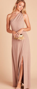 Birdy Grey Kira One Shoulder Bridesmaid Dress Size Small Taupe Photo 0