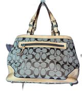 Coach Hampton Signature Monogram Brown Tan Leather Trim Tassel Handbag Purse Photo 0