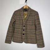 TALBOTS Brown Houndstooth Plaid Wool Blend Equestrian Style Blazer 6 Photo 0