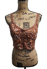 LA Hearts Brown Floral Crop Top Lace Up Corset Style Tank Cami Size S Photo 0