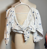 FARM‎ Rio White crop top Blouse with Blue Floral Accents Photo 0