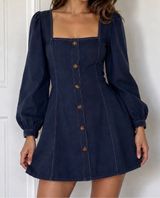 DArk Square Neck Denim Navy Mini Dress. Back Zipper & Tie Back. M Photo 0