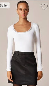 J. CREW Women’s ribbed Long-Sleeve Scoop Neck Top in White with embellishment Photo 0