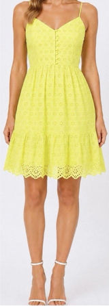 Alice + Olivia Fae Eyelet Embroidered Floral Mini Dress Yellow V-Neck Size 4 NEW Photo 0
