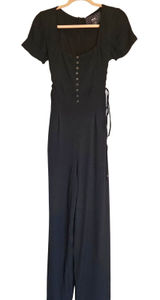 Maeve Anthropologie Black Square‎ Neck Button Front Wide Leg Jumpsuit Size 4 Photo 0