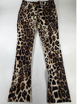Brooksfield Donna Leopard Print Flare Pants Brown Black Animal Stretch Size 1 Photo 0