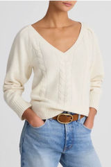 Madewell NWT Women's V‎ Neck Merino Wool Cable Knit Sweater Small Cream Pullover Photo 0