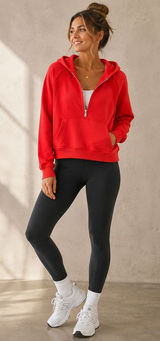 Lululemon Womens Hoodie XL/XXL Red Scuba Oversized Half-Zip Thumbholes Photo 0