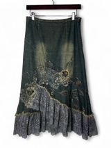 Y2K Vintage Asymmetrical Lace Hem Floral Beaded Fairy Grunge Denim Midi Skirt Photo 0