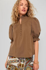 Tuckernuck POMANDER PLACE Chestnut Brown Selena Blouse Puff Sleeve Size XL Photo 0