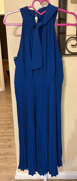 Maggy London Royal Blue Halter Pleated Midi Dress Tie Neck Sleeveless Photo 0