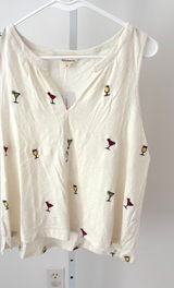 Lucky Brand NWT Women's Embroidered Martini Glass Off-White Tank Top Size L Photo 0