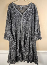 John Mark Womens Gray Sheer Embroidered Flare Sleeve Tunix‎ Top XL Photo 0