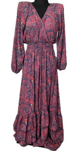 Anthropologie Boemo Teal Paisley Smocked Waist Tiered Maxi Dress Sz S Boho Retro Photo 0