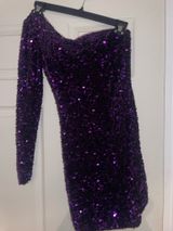 Purple sequin one sleeve hoco dress  Photo 0