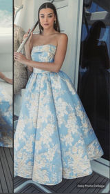 MAC DUGGAL 20726 Blue Strapless Brocade Midi Dress with Pockets 10 Photo 0