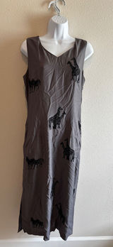 Elyse Hart‎ Ltd Vintage Maxi Dress 10 Gray Safari Giraffe Zebra Print V-Neck Y2K Photo 0