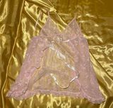 Pink Lace Babydoll Slip Dress with Open Back, Satin Tie, and Heart Design Photo 0