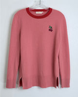 Tory Burch Pink Red Cherry Embroidered Crewneck Knit Sweater M Photo 0
