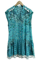 Poupette St Barth Blue Tassel‎ Cover Up Mini Dress Size Medium Photo 0