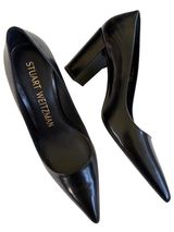 Like New Stuart Weitzman Leather Stuart 85 Block Heel Pumps  Black Size 7 Photo 0