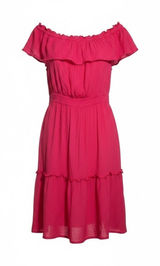 Tommy Bahama Pink Off The Shoulder Ruffle Tiered Gauze Dress Small S/Pi Photo 0