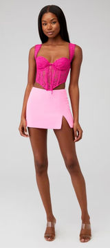 For Love & Lemons Women's Sammie Corset Top Lace Romantic Hot Pink S $149 Photo 0